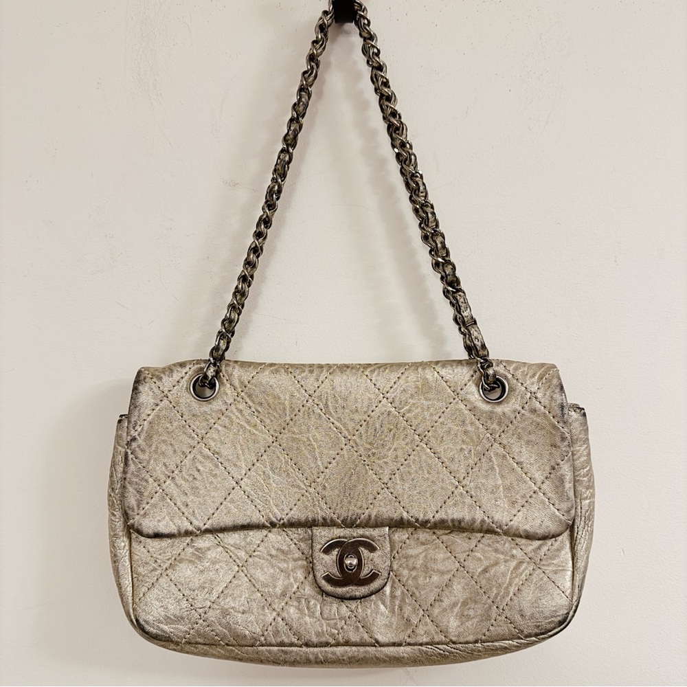 CHANEL Le Marais Ligne Gold Leather CC Turnlock Single Flap Crossbody Bag